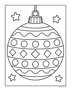 One large round ornament with rows of circles, diamonds and wavy lines, with stars around it