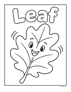 A smiling oak leaf waving in the wind under the word Leaf in big bubble letters