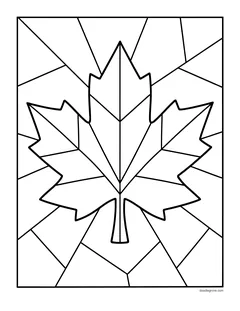 A maple leaf in the middle of a background split into straight-edged shapes