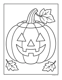 A big jack-o'-lantern with triangle eyes and a toothy grin, with a leafy stem