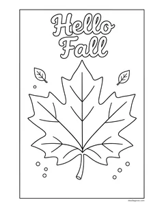 A large maple leaf under the words Hello Fall in script letters