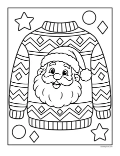 A knitted Christmas sweater with Santa's face on the front and zigzag and diamond patterns