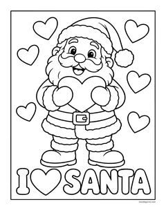 Santa hugging a big heart, with hearts around him and the words I love Santa underneath